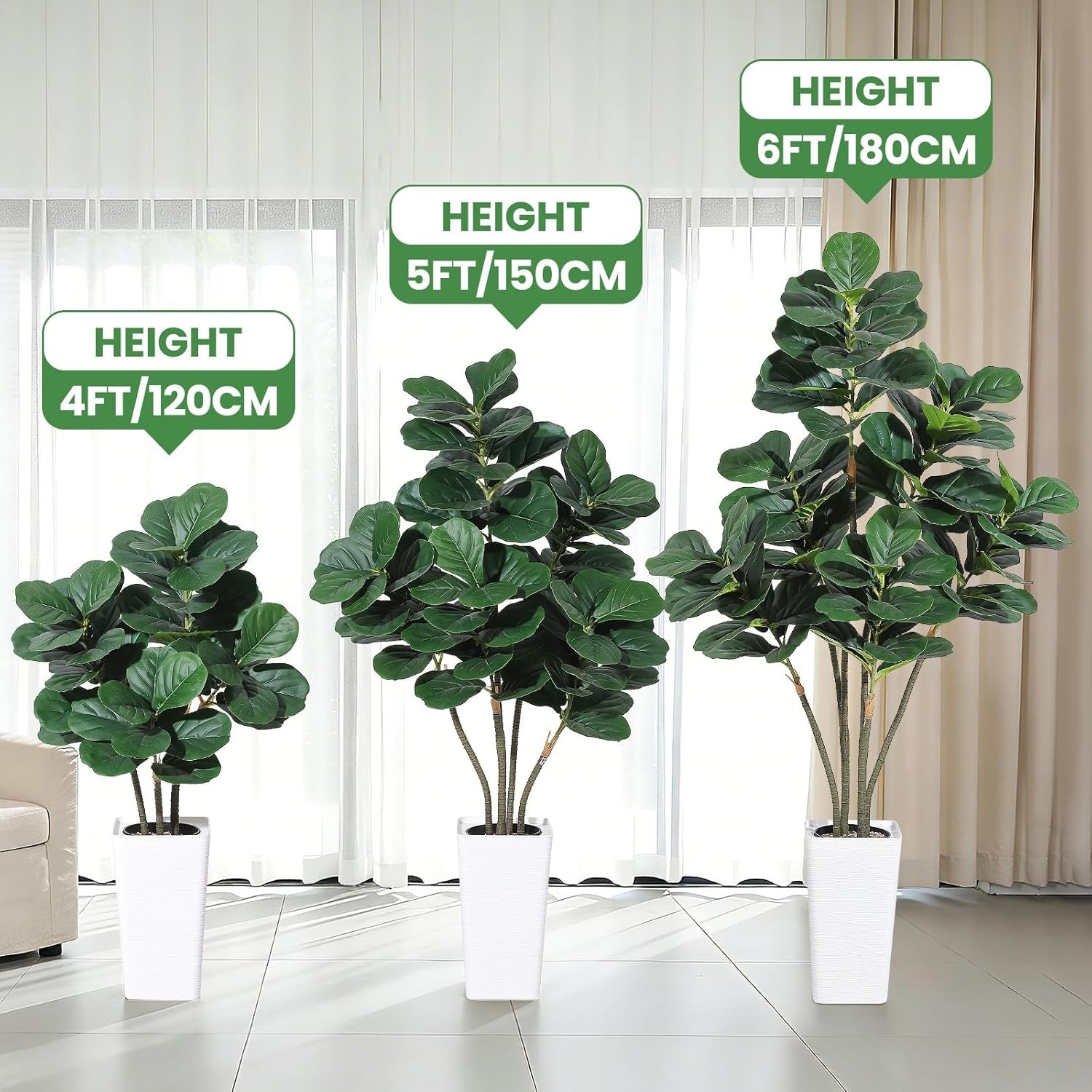 4 ft Artificial Fiddle Leaf Fig Tree in White Planter