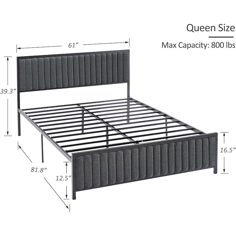 VECELO Upholstered Bed Frame with Tufted Headboard & Footboard, Heavy Duty Steel Slats Platform, No Box Spring Needed