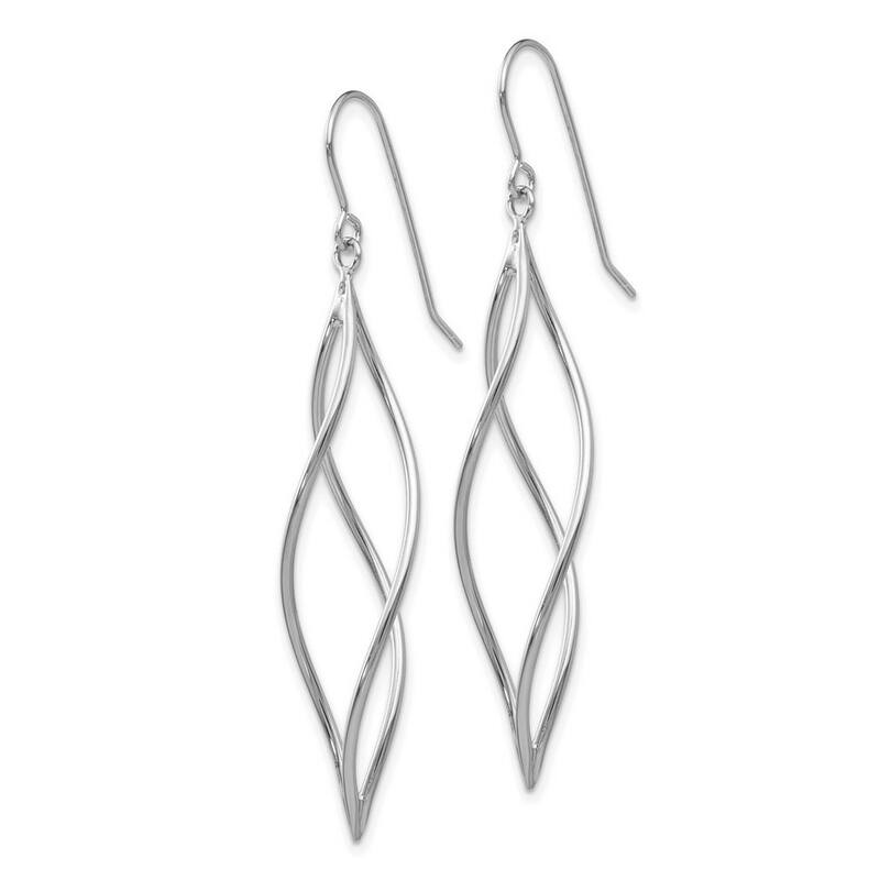Curata 14k White Gold Polished Long Twisted Dangle Hook Earrings (10mm x 51mm)