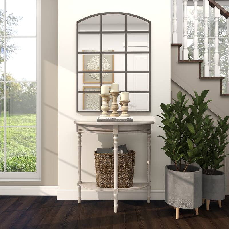 Light Brown Wood Half Moon 1 Shelf Console Table