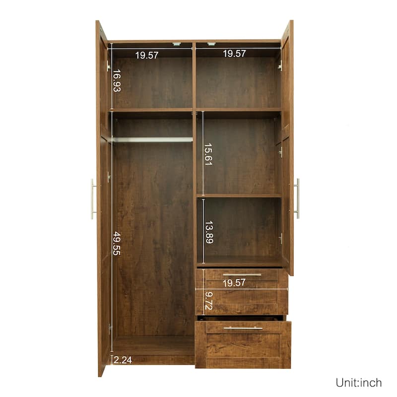 White Wood Wardrobe Armoire Storage Cabinet with Doors,Drawers,Hanging Rod