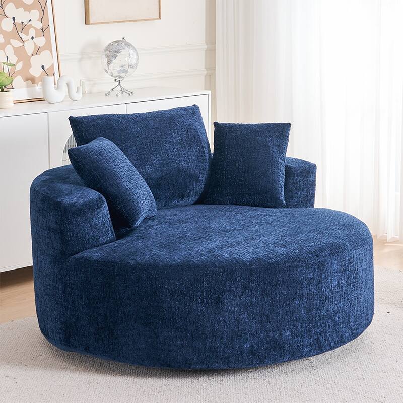 Oversized Swivel Accent Chair, Chenille Round Chairs Upholstered Swivel Chair, Single Sofa Armchair, Sleeper Chair