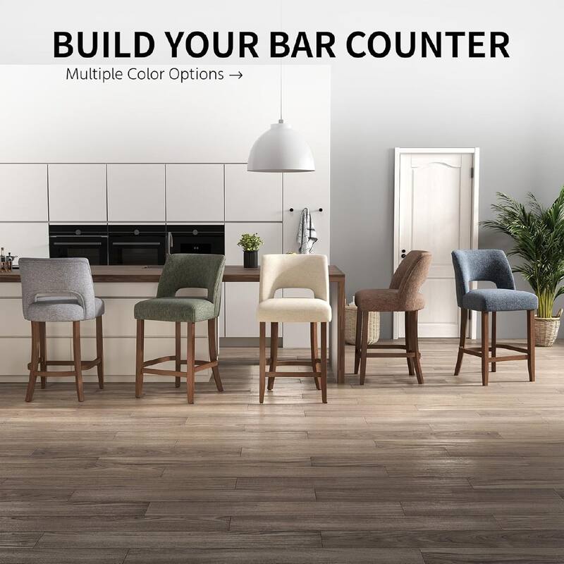 Set of 2/4/6,Upholstered Counter Height Bar Stools,Modern Counter Stools with Wood Legs for Kitchen Island Dining Room Bar