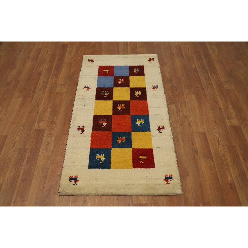 Hand Knotted Oriental 100% Wool Carpet Tribal Animal Pictorial Multi-Colored Gabbeh Area Rug - 4' 1'' X 2' 3''