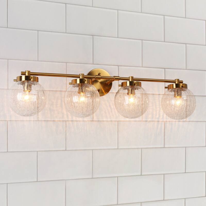 Bela Modern 4-Light Gold Bathroom Vanity Light Frosted Glass Wall Sconce - Electroplating Brass/Crackle Glass