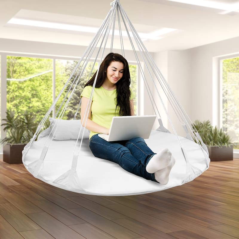 Hanging Swing Nest with Pillow, Double Hammock Daybed Saucer Style Lounger Swing, 264 Pound Capacity