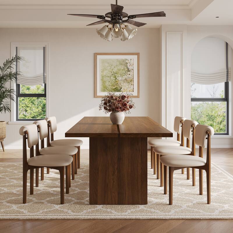 86.7" Mid Century Modern Wood Dining Table, Retangular Brown Wood Kitchen Table for 8-10