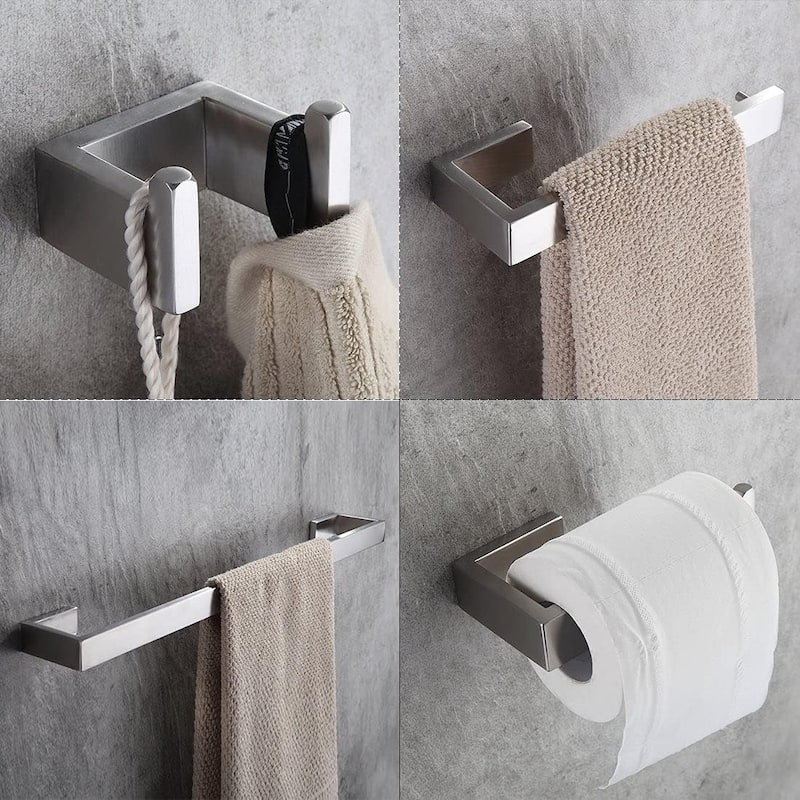 Wall Mounted 4-Piece Bathroom Hardware Set in Stainless Steel