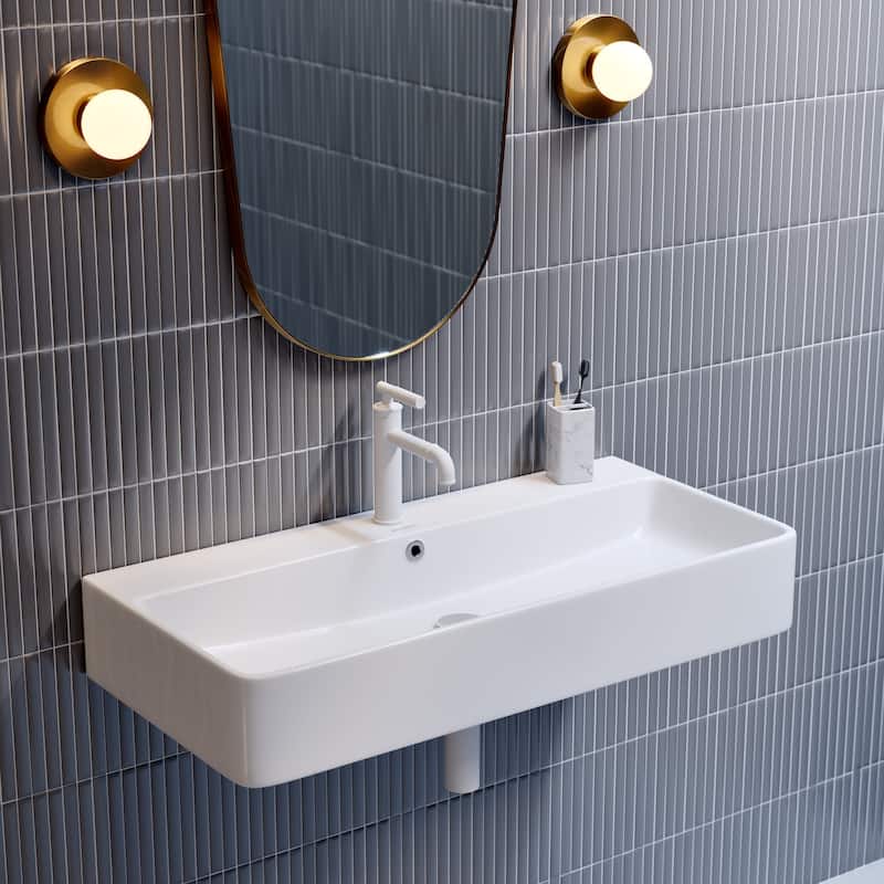 Carre 36” Rectangle Wall-Mount Bathroom Sink - 36x17 Center