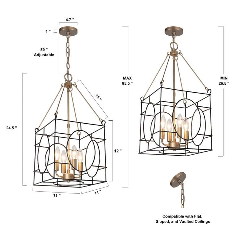 Alestair Modern Geometric Cage Chandelier Black and Gold Candle Pendant Ceiling Lights - Black and Gold - D11" x H24.5"