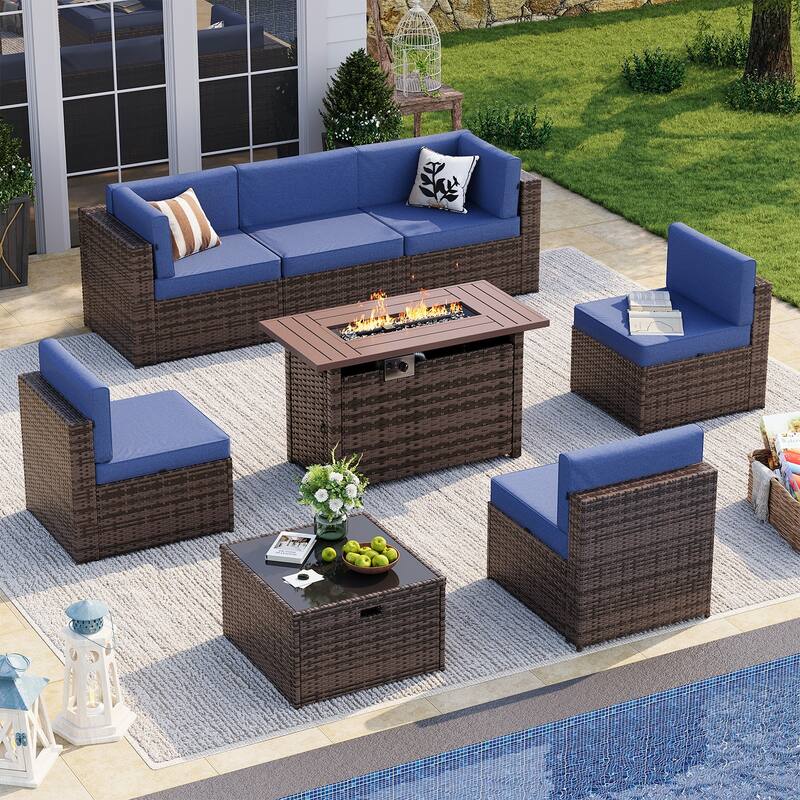AOXUN Wicker Rattan Outdoor Sectional Sofa Set with Coffee Table