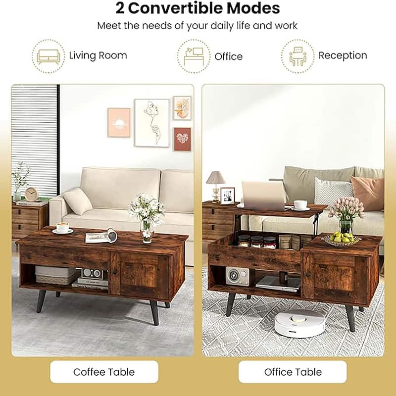 Lift Top Coffee Table Storage w/ Hidden Compartment Cabinet Open Shelf