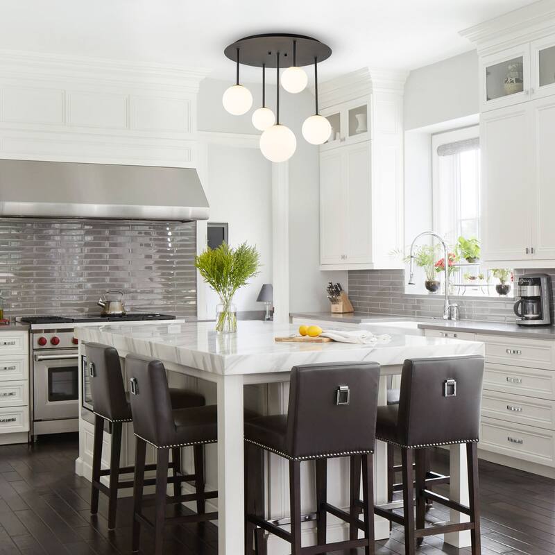 5 Light Branch Semi-Flush Mount Lighting with Milky White Glass Globes