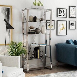 Morfell Contemporary Chrome Glass-Shelf Bookcase by Furniture of ...