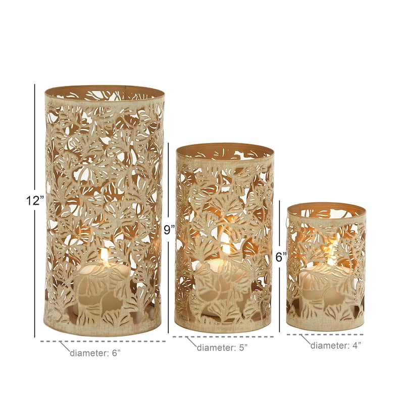Metal Tree Decorative Indoor Outdoor Candle Lantern with Gold Interior - Set of 3 Gold or Bronze - Roche River Decor