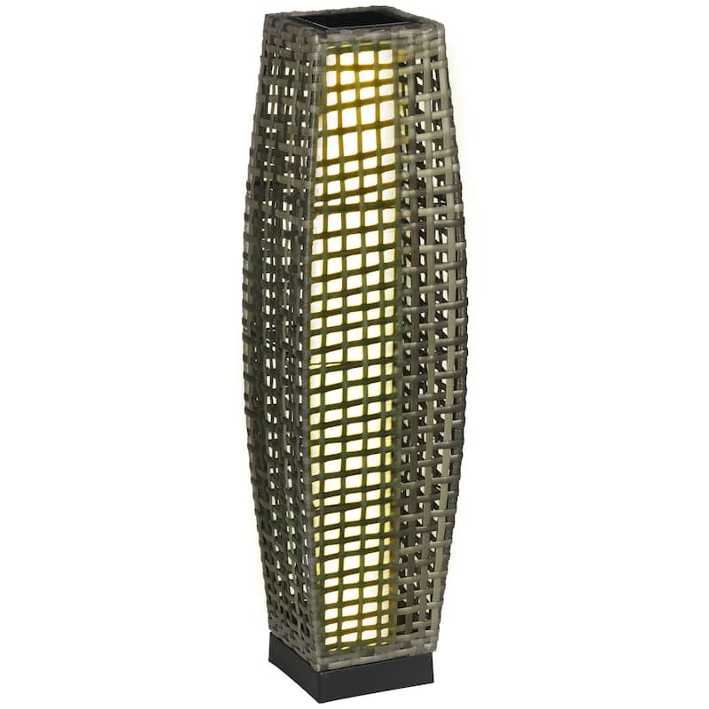 Outsunny Outdoor Floor Lamp, Brushed PE Wicker Patio Garden Lantern wtih Auto On/Off Solar Powered LED Lights