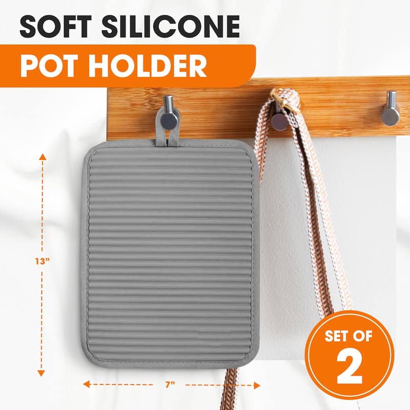 Cheer Collection Ribbed Silicone Pot Holders 2 Pack Cotton Lined