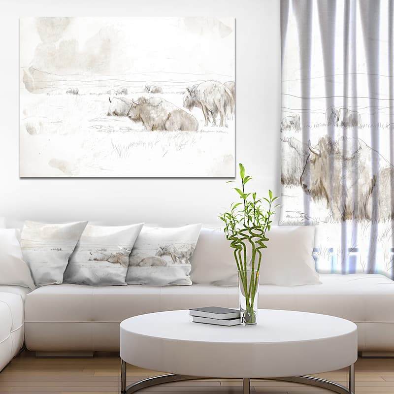 Designart "Wild Bison Buffalo Sketch" Farmhouse Animal Print on Wrapped Canvas