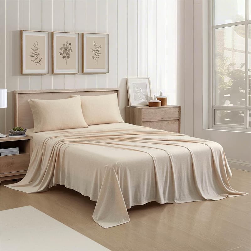 Aeropostale Super Soft Heather Oatmeal Jersey Knit Sheet Set All-Season Comfort