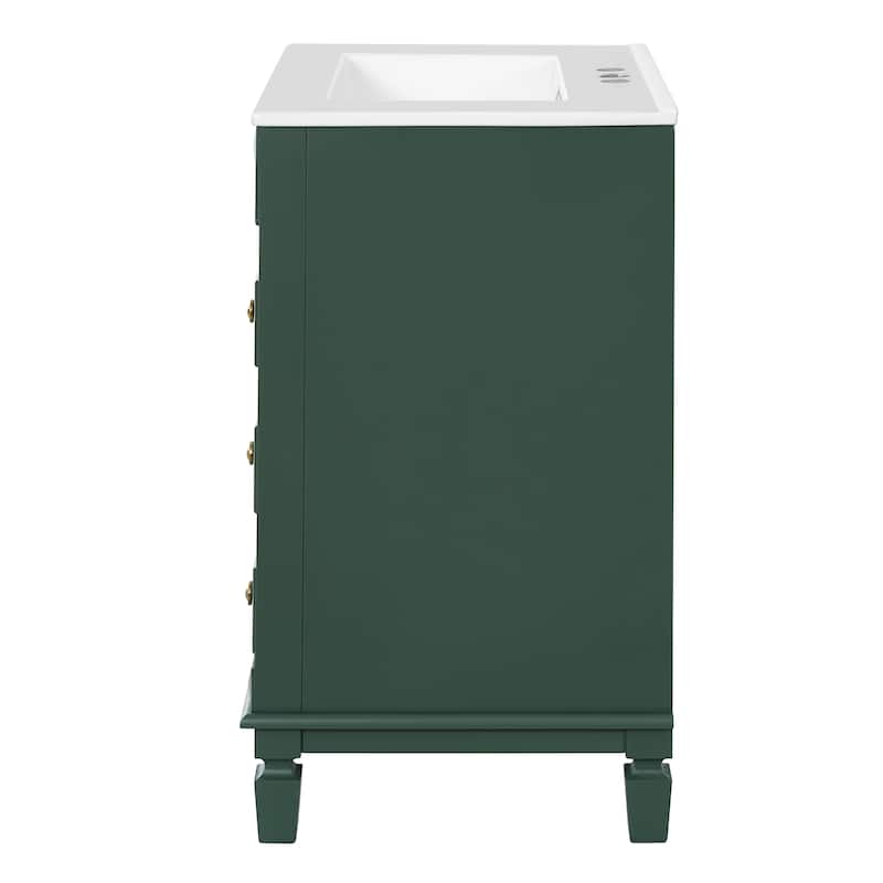 24" Bathroom Vanity with Ceramic Sink Bathroom Storage Cabinet with 2 Drawers and Adjustable Shelf