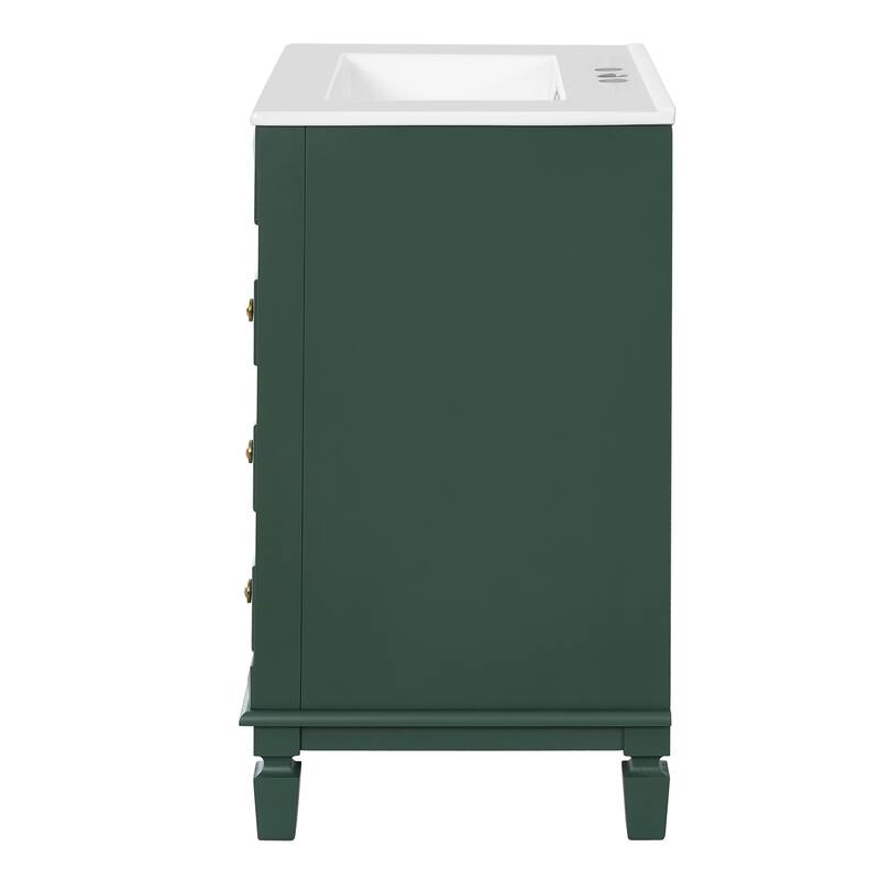 Bathroom Vanity with Ceramic Sink, Small Bathroom Storage Cabinet, Bathroom Vanities with 2 Drawers & Adjustable Shelf