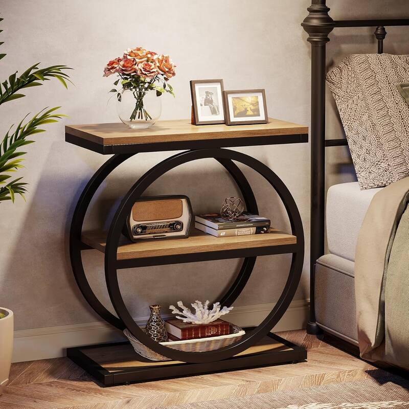 3 Tiers End Table, Wood Side Table for Living Room, Slim Nightstand