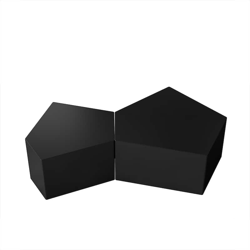 Pentagon Nesting Coffee Table Set, Geometric Center Table Set Set of 2, Irregular Wood Cocktail Table for Living Room