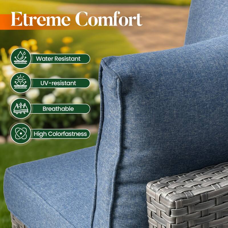 HOOOWOOO 8-piece Grey Wicker Patio Furniture Set Sectional Sofa with Fire Pit Table