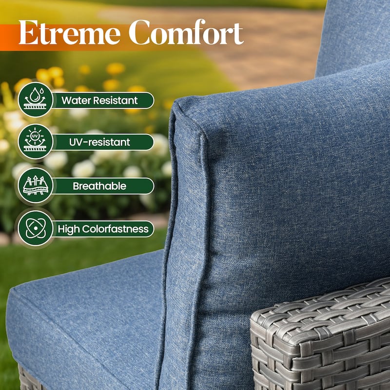 HOOOWOOO 9-piece Grey Wicker Patio Outdoor Sectional Set with Swivel Rocking Chair
