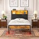 preview thumbnail 18 of 20, VECELO PU Leather Smart Bed Frame with RGB LED Lights and Bookcase Storage USB Outlet Charging Headboard No Box Spring Brown - Twin