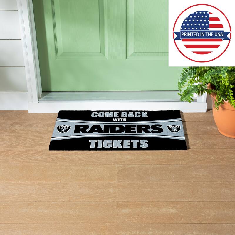 Las Vegas Raiders 28 in. x 16 in. PVC "Come Back With Tickets" Trapper Door Mat