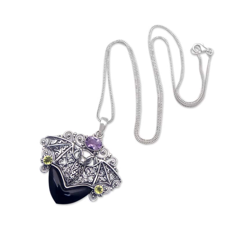 Novica Handmade Vampire Queen Amethyst And Peridot Filigree Pendant Necklace