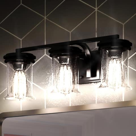 Luxury French Country Bath Vanity Light, 7.25"H x 23.75"W, with English Country Style, Midnight Black, by Urban Ambiance