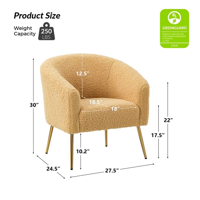 Rovigo Modern Upholstered Living Room Chair Barrel Chair with Metal Legs Set of 2 by HULALA HOME