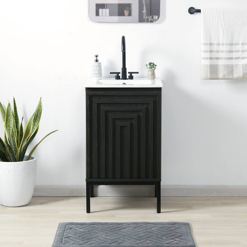Rowan Geometric Modern Transitional 2-Shelf Bath Vanity Cabinet Only (Sink Basin Not Included), By JONATHAN Y - Black - 20"W x 18"D x 33"H