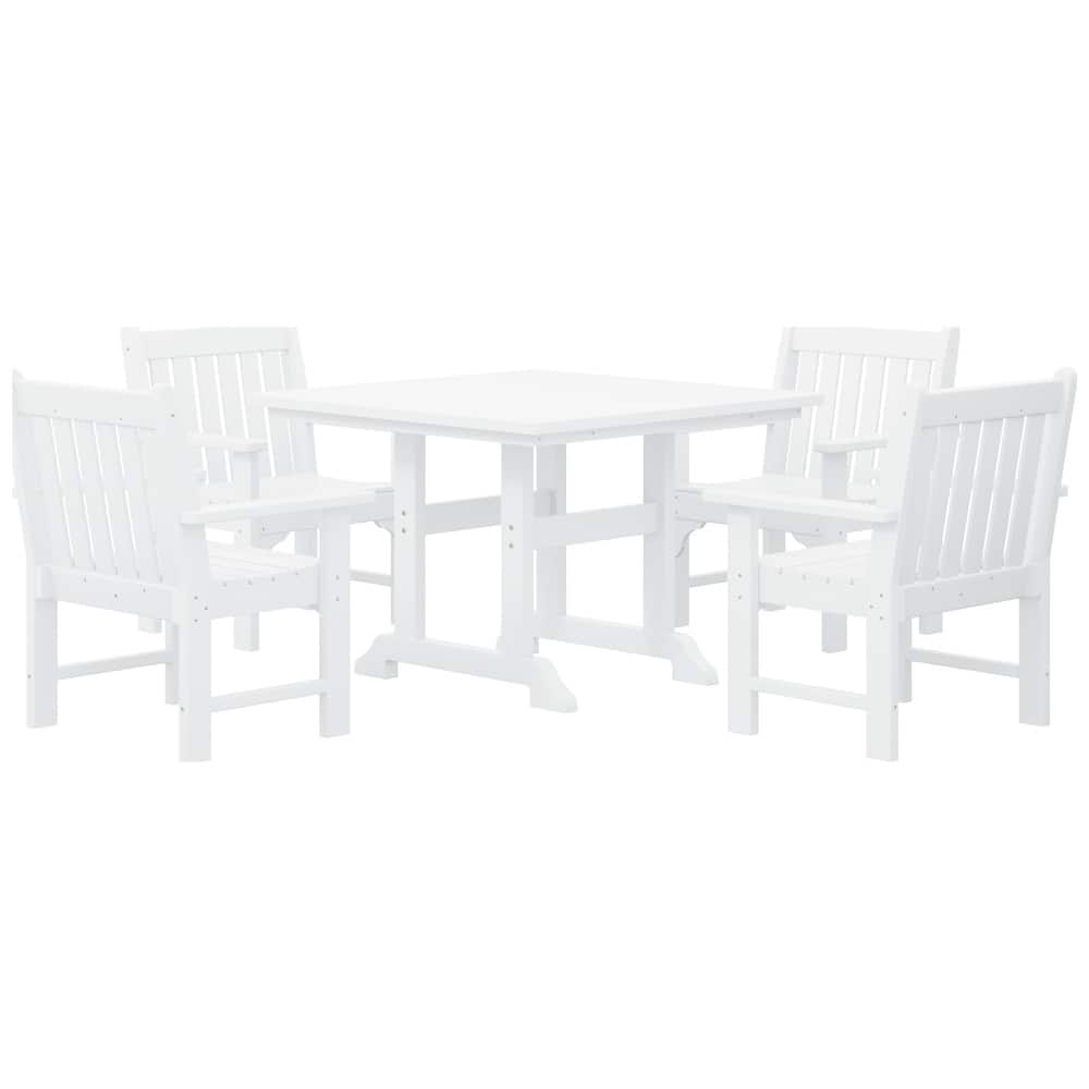 Laguna Poly 5-Piece Outdoor Patio Square Table Garden Arm Chairs Dining Set