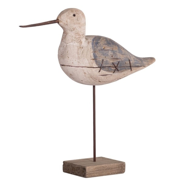 13" White and Blue Carved Out Wood Bird On Stand - N/A