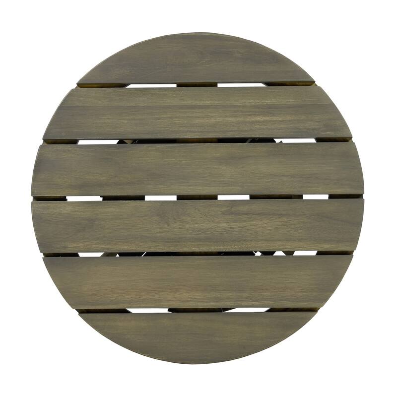 15.75-Inch Outdoor Acacia Wood Round Side Table with Slated Base
