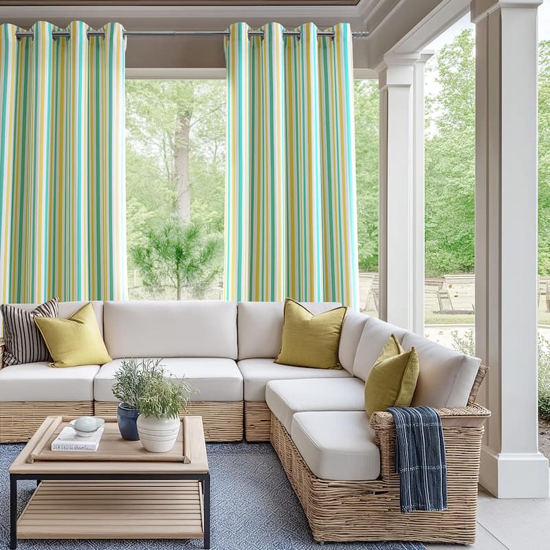 Exclusive Fabrics Villanova Striped Grommet Waterproof Light Filtering Outdoor and Indoor Curtains (1 Panel)