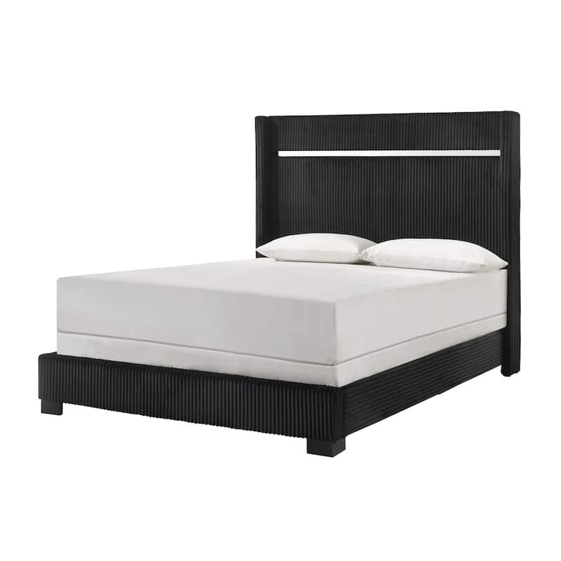 Contemporary Queen Size Upholstered Bed with Channel Tufted Headboard - Black