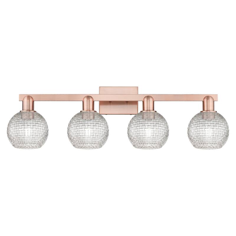 Innovations Lighting Endless Possibilities Arcadia - Athens - 4 Light 33" Basketweave Bath Vanity Light - Antique Copper