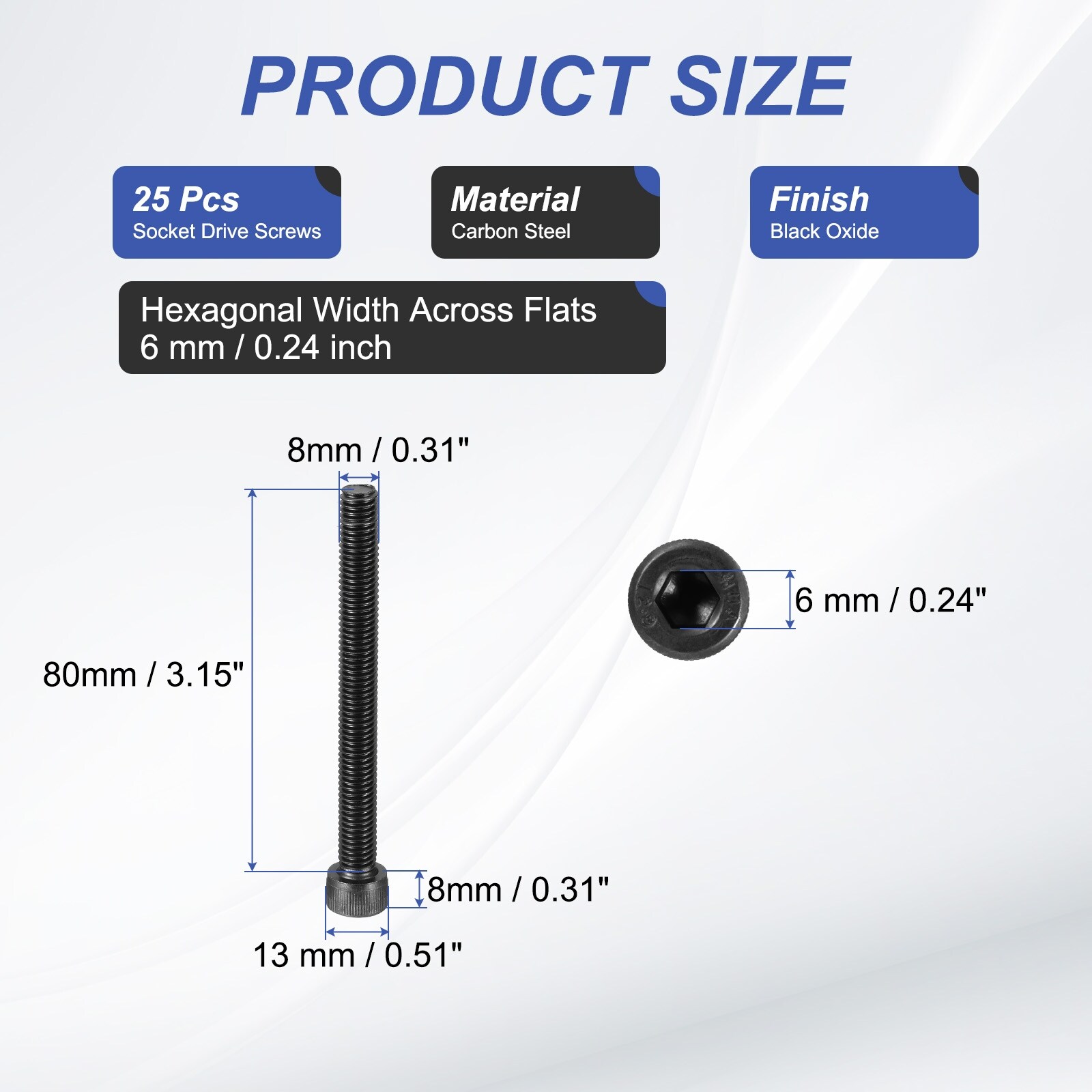 Hex Socket Head Cap Screws Bolts, Carbon Steel Socket Drive Screws, Black Oxide, Full Threads