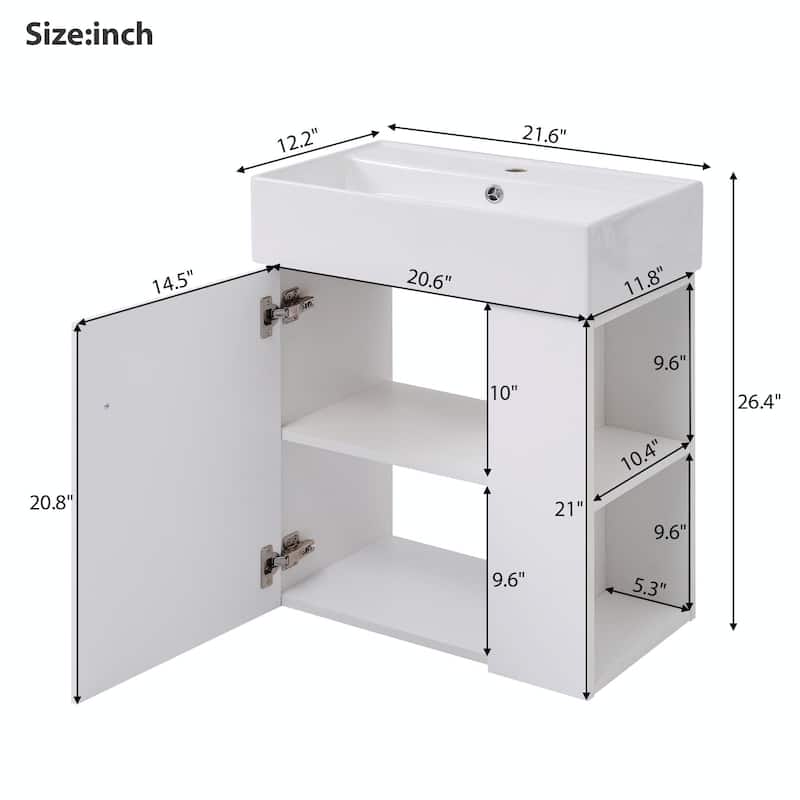 21.6-Inch Modern Floating Bathroom Vanity with Ceramic Basin