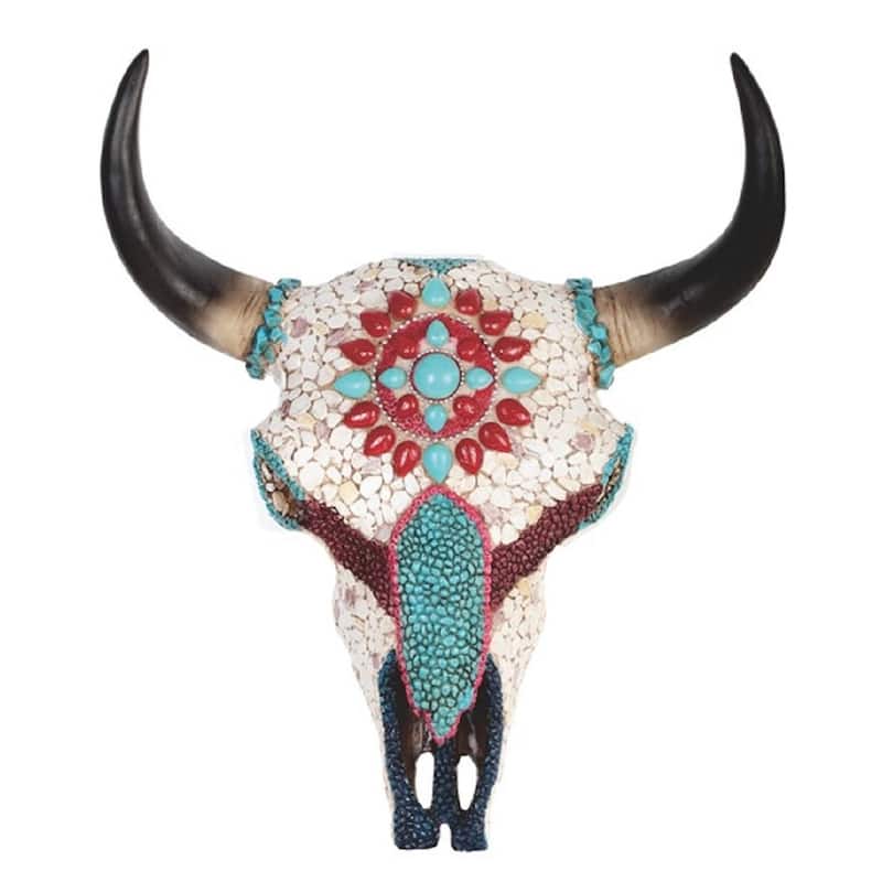 Q-Max 11"H Buffalo Skull with Mosaic on the Front Taxidermy Animal Head Wall Decor