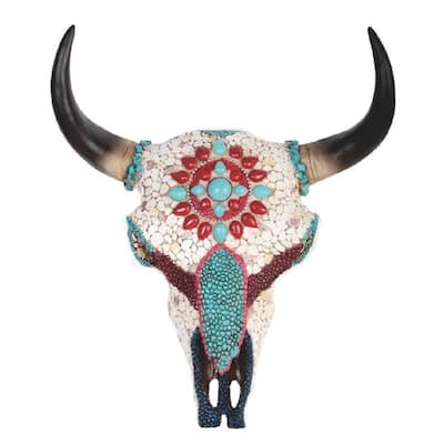 Q-Max 11"H Buffalo Skull with Mosaic on the Front Taxidermy Animal Head Wall Decor