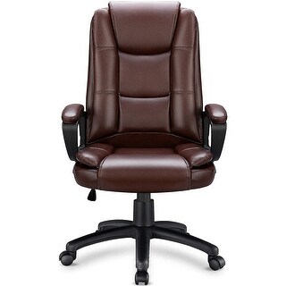 Brown Leather Executive Chair with Lumbar Support - 46.4" X 24.53" X 23.82"