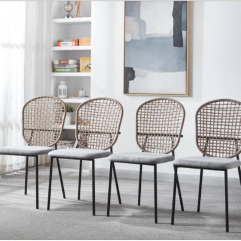 GDFStudio - Colton Modern 23.22" Sennit Woven Dining Chair with Metal Frame & Upholstered Seat, Set of 4 - 23.22"W