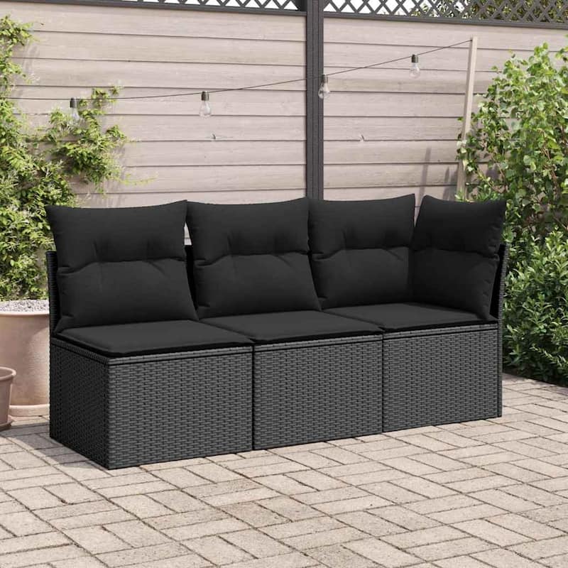 vidaXL Patio Sofa with Cushions Outdoor Seating Sectional Sofa Poly Rattan - 24.4 x 21.7 x 27.2 in