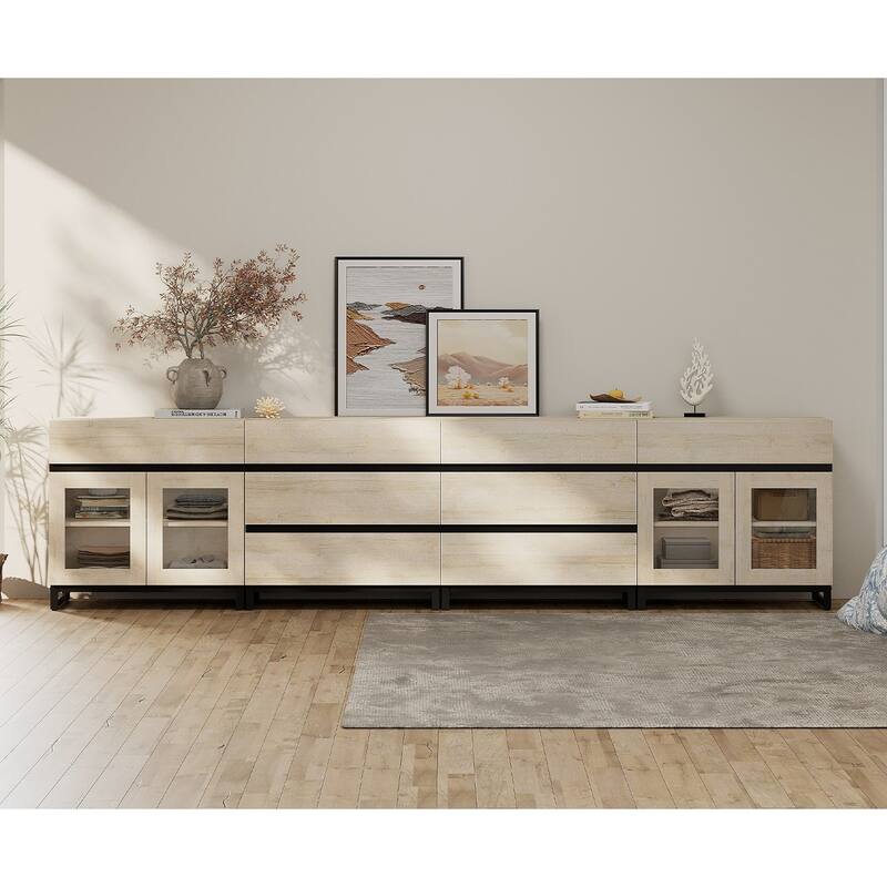 4 in 1 Modern Dresser with 8 Drawers & Glass Doors, Adjustable Shelf, Closet Organizers and Storage Cabinet for Bedroom - Beige - 8-drawer