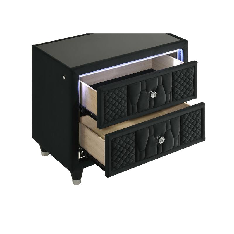 Lorient 2-drawer LED Nightstand with USB Black